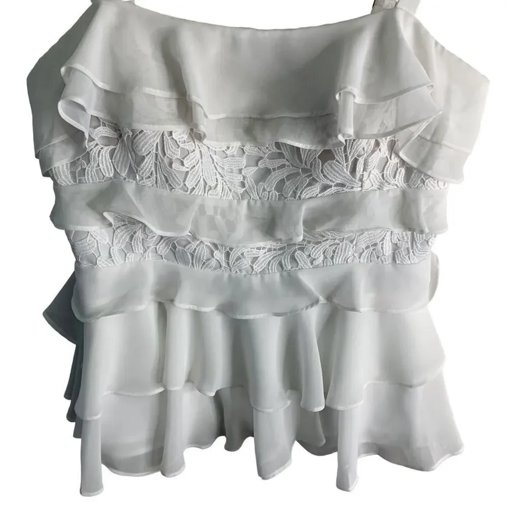 Lilly Pulitzer Olive Top Womens Size 12 Resort White Chiffon Ruffles NWT $168 - Picture 7 of 13
